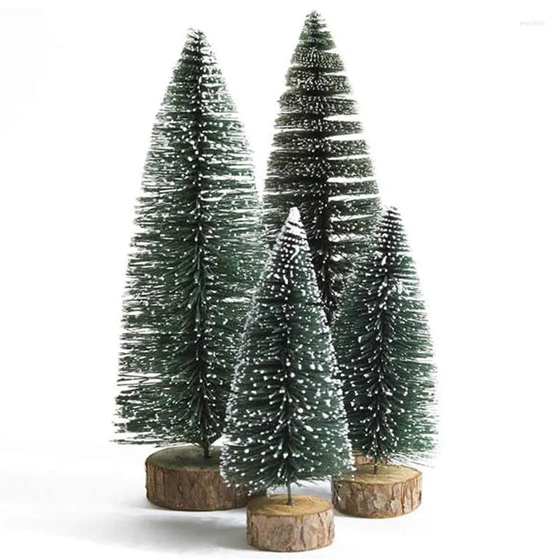 Décorations De Noël 4 Pcs Ornements De Bureau Mini Petit Pin Avec Des Bases En Bois Pour Xmas Holiday Year Party Home Table Decor