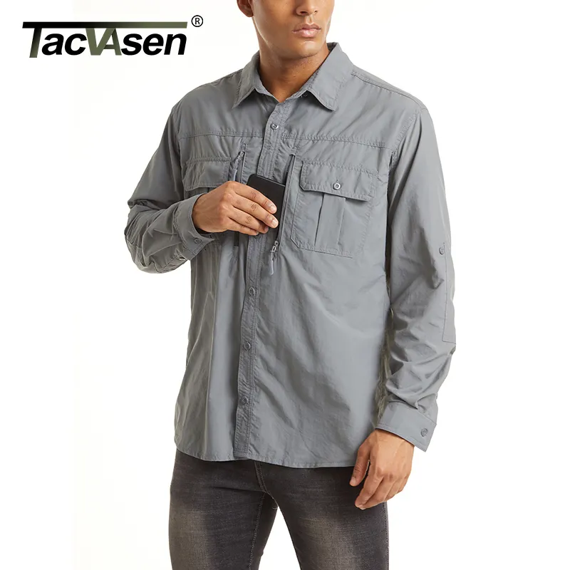 Casual overhemden voor heren TACVASEN Zomer tactische overhemden Heren Mesh Ademend Lange mouwen Multi-zakken Werk Cargo Shirts Sneldrogend Militaire legeroverhemden 230215