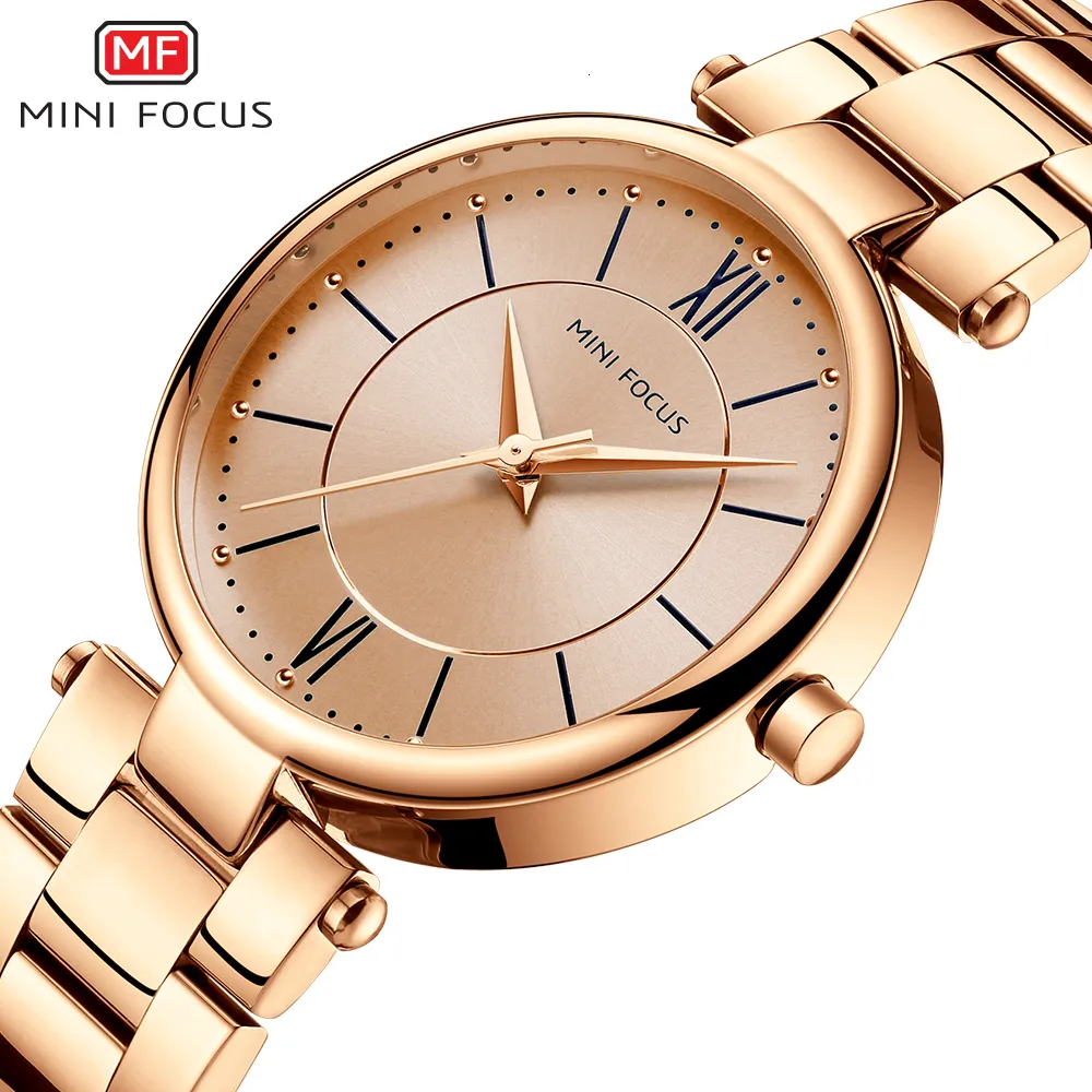 Zegarwatche Mini Focus marka luksusowa moda Watches Waterproof Gold ze stali nierdzewnej kwarcowe zegarek Relogio feminino Montre femme 230215