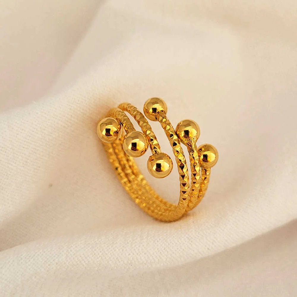 Band Rings 24K Gold Color Finger Rings For Women Multi Beads Open Ring Adjustable Anillo Bague Femme Wedding Jewelry Party Gifts Bijoux G230213