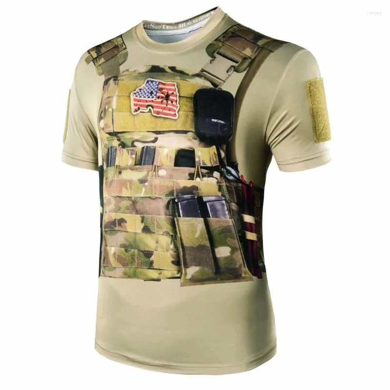 Vestes de course Sport tactique en plein air T-shirt court militaire motif 3D Python camouflage col rond équitation cyclisme respirant t-shirt
