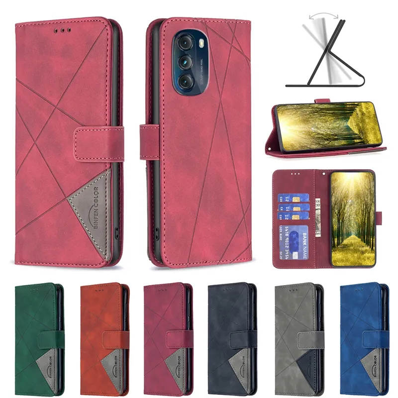 Étuis portefeuille en cuir hybride vertical de ligne de géométrie pour Moto G13 G23 4G G53 5G G73 G 5G 2023 Samsung A34 A54 5G ID fente pour carte de crédit support de poche étui à rabat pour téléphone