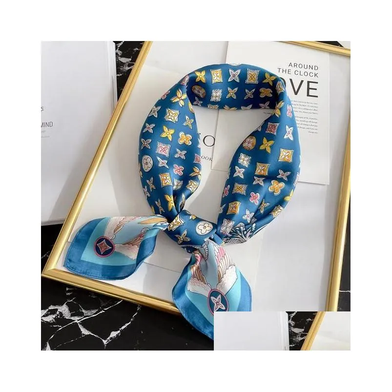 20style 7070cm designer letters print floral silk scarf headband for women fashion long handle bag scarves paris shoulder tote luggage ribbon head