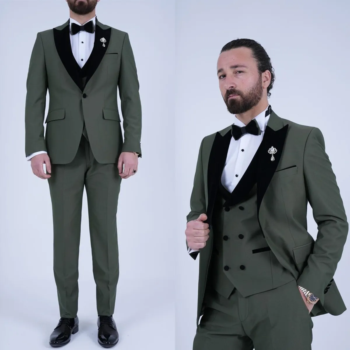 Trzy sztuki Tuxedos Men Suits Piarki Lapel Fashion Handel Kurtka One-Button Przystojne spersonalizowane kieszenie Work Multi-Senario Pant Pants Kamizelka