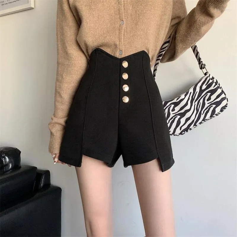 Women's Pants 2023 Spring And Summer Black Shorts Women Wear Design Button Boots With High Waist Thin A-line Wide Leg