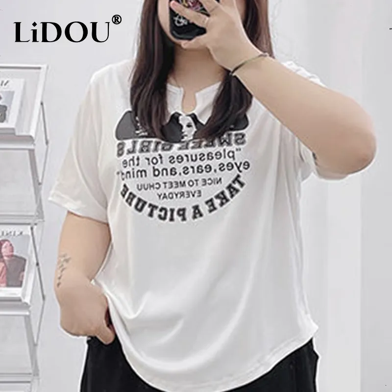 Women's Plus Size T-Shirt Summer Y2K Harajuku Kawaii Chic Short Sleeve T-shirts For Women Loose Casual Letter Printed Plus Size Tops Woman Tees Femme 230215