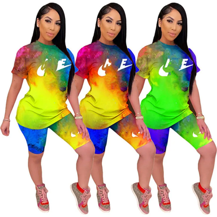 2024 Designer Jogger Suits Brand Tracksuits Summer Women Tie Dye Outfits Two Piece Set Short Sleeve T-shirt Shorts Casual Fitness Sportwear Outwork Clothing 3029-3