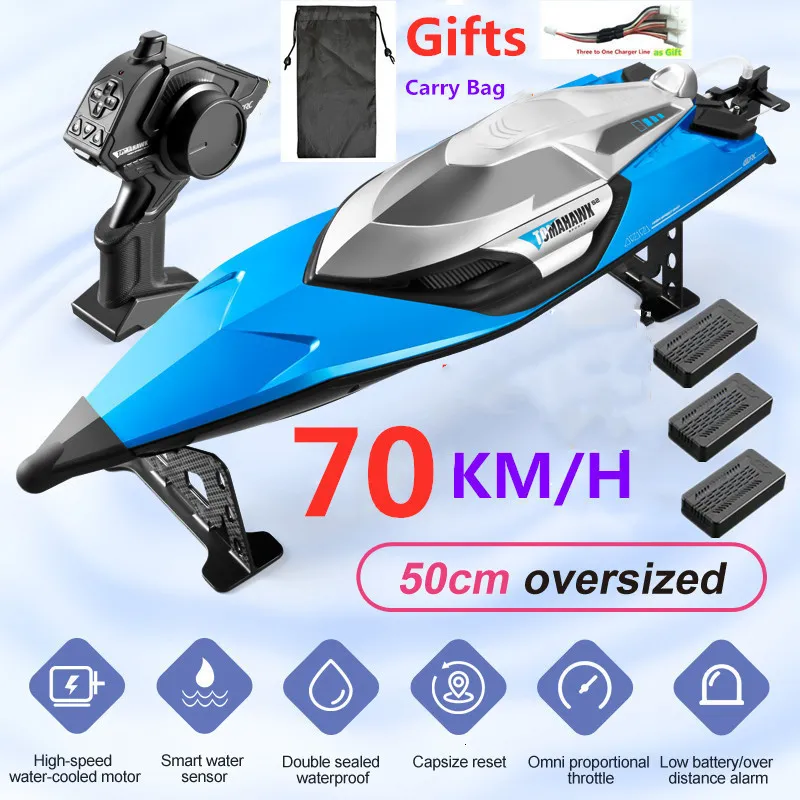 Electric/RC Boats 70KM/H High Speed 50CM Big 200M Remote Control Ship Boat Rowing Waterproof Capsize Reset RC Racing Boat Speedboat Add Carry Bag 230214