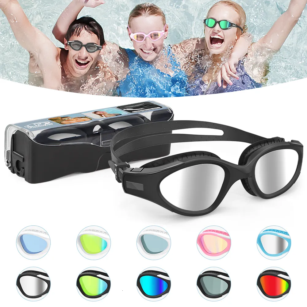 Gözlükler Bulunan Yetişkinler Yüzme Goggles Anti-Fog UV Koruma Yumuşak Silikon Burun Köprüsü Erkekler İçin Sızıntı Yüzme Aksesuarları 230215