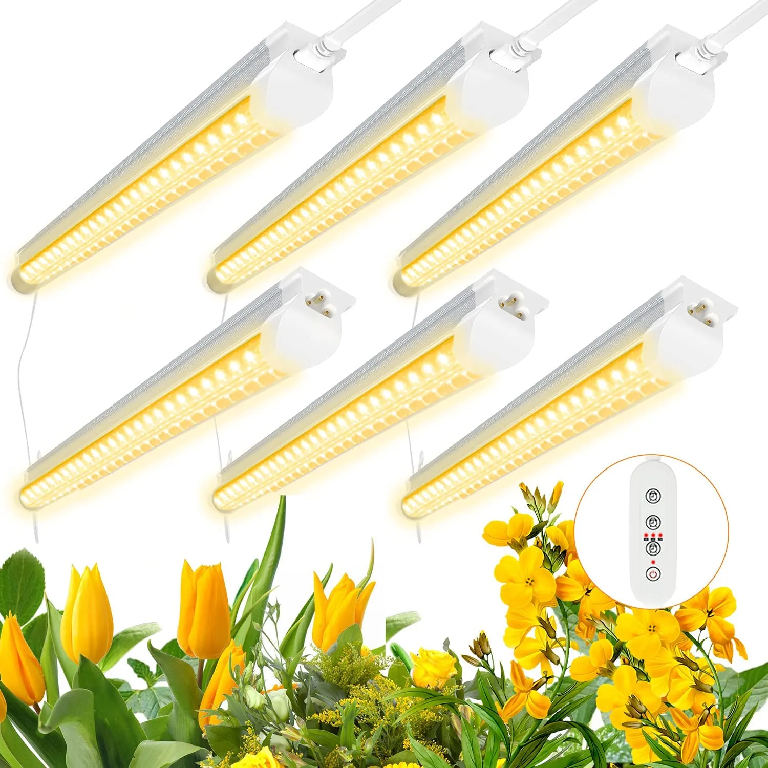 T8 LED Grow Light, 3FT Plant Light Fixture, 30W, 1000W Equivalent, Full Spectrum, Linkable Design with Timing, T8 Integrated Growing Lamp Fixture, 6 Pack