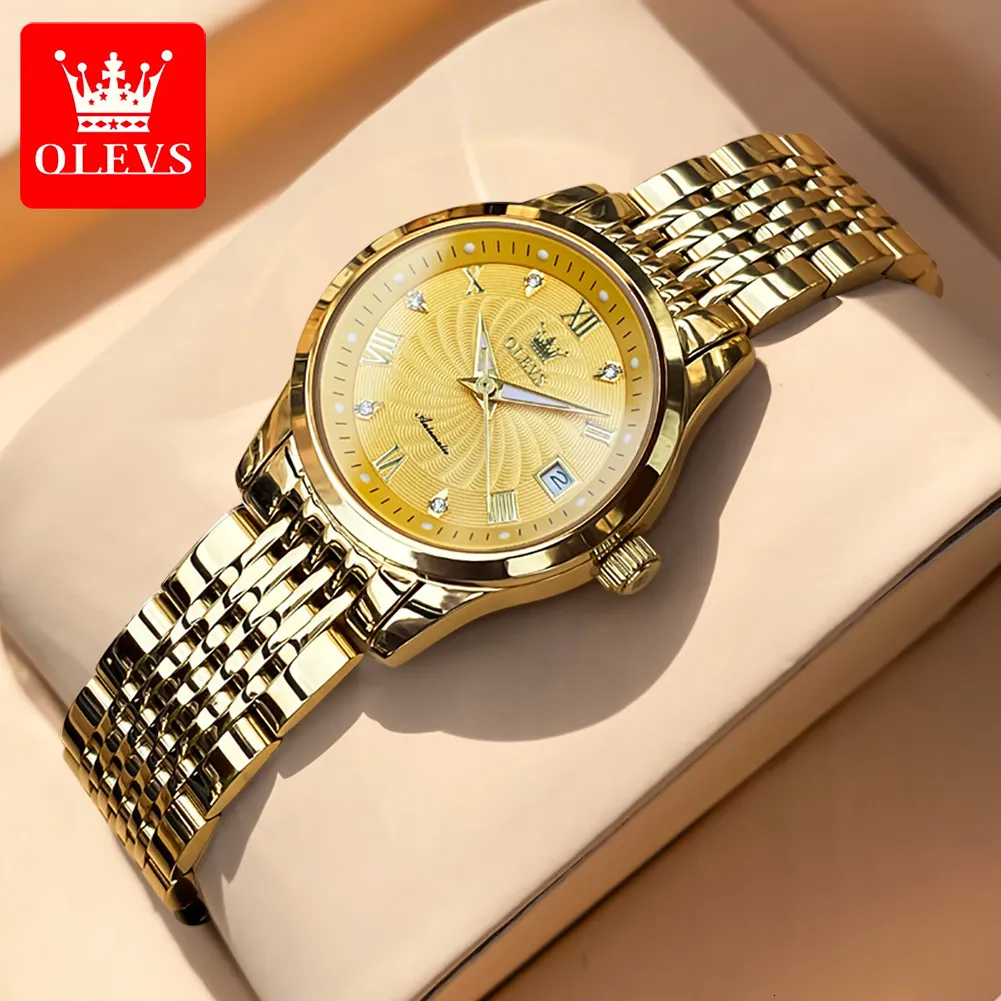 Armbandsur oelvs automatisk mekanisk klocka för kvinnor lyxiga toppmärke damer armbandsur vattentätt lysande stålband guldklockor 6630 230215