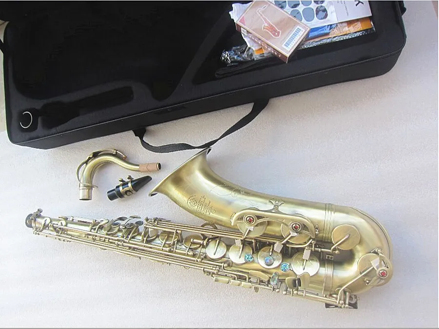 Saxophone ténor Antique Cuivre Sib Sax ténor plat marque VI Sax Instrument de musique professionnel Boutons de perles en laiton avec étuis à anches gratuits
