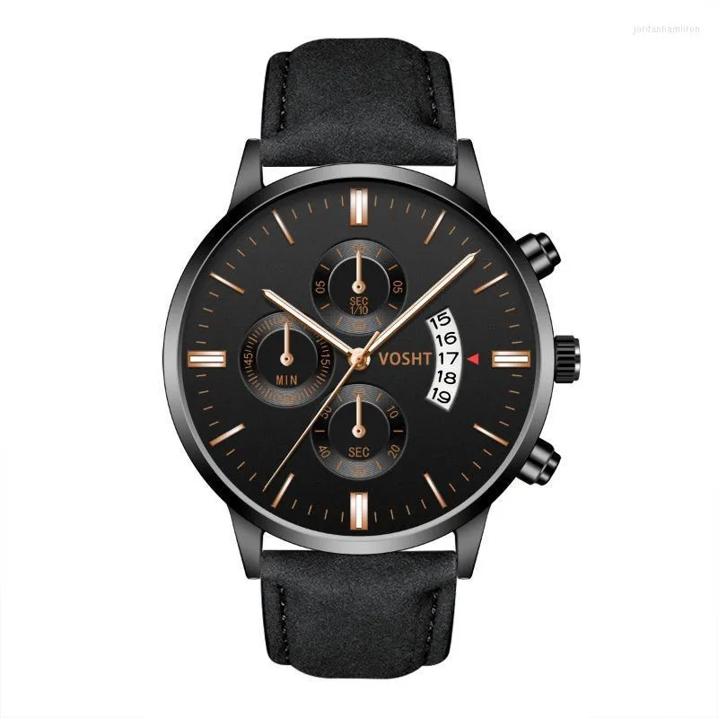 Wristwatches 2023 Watch Men Fashion Casual Leather Band With Calendar Quartz Wristwatch Male Man Luxury Date Watches Erkek Kol Saati