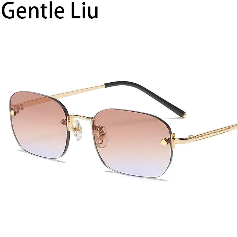 Sunglasses Rectangle Rimless Sunglasses Women Vintage Sun Glasses for Men Luxury Brand Frameless Eyewear UV400 Lunette De Soleil Homme 230215