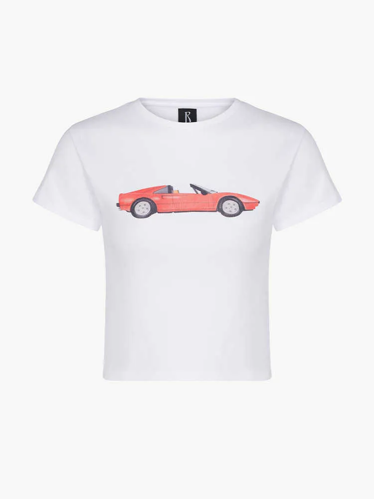 T-shirt da donna 23SS Generazione par Women Designer Thirt Red Car Stampa digitale Tops di moda per telai a maniche corte