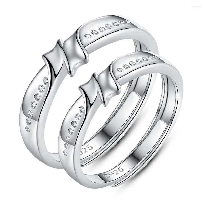 Cluster Rings Sterling-silver-jewelry Anniversary Ring Pure Sterling Silver 925 Jewelry Cubic Zirconia Couple For Women / Men GTL044