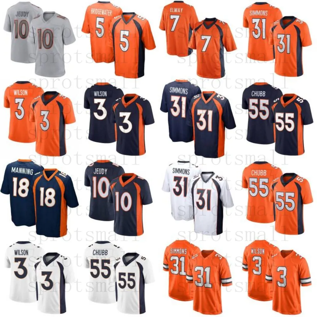 Camisa de futebol personalizada Justin Simmons Russell Wilson Juventude Pat Patrick Surtain II Jerry Jeudy Javonte Williams Bradley Chubb Peyton Manning John Elway Sutton Camisa