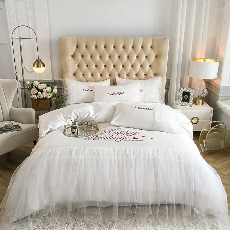 Conjuntos de cama 2023 White Black Luxury Egito Algodão Conjunto de Casamento