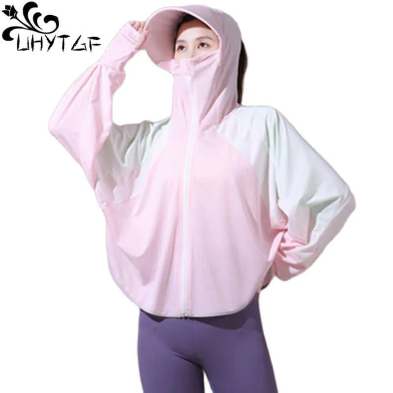 Camisetas al aire libre UHYTGF 2022 Chaqueta de verano con capucha para mujer Capa AntiUV Ropa de protección solar Transpirable Deporte al aire libre Capa fina de seda helada 2059 J230214