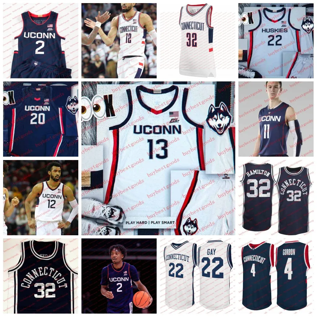 Custom UConn Huskies Baskettröja 21 Adama Sanogo 23 Maya Moore 2 Tristen Newton 11 Alex Karaban 32 Donovan Clingan 3 Joey Calcaterra Paige Bueckers Nika Muhl