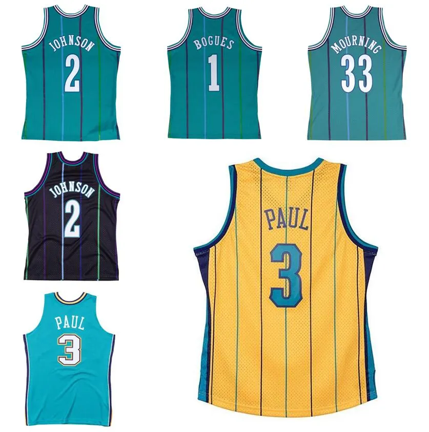 Chris Paul Basketball Jerseys Alonzo Mourning #33 Larry Johnson #2 Muggsy Bogues #1 메쉬 하드 우드 클래식 레트로 저지 남자 여자 청소년 S-XXL