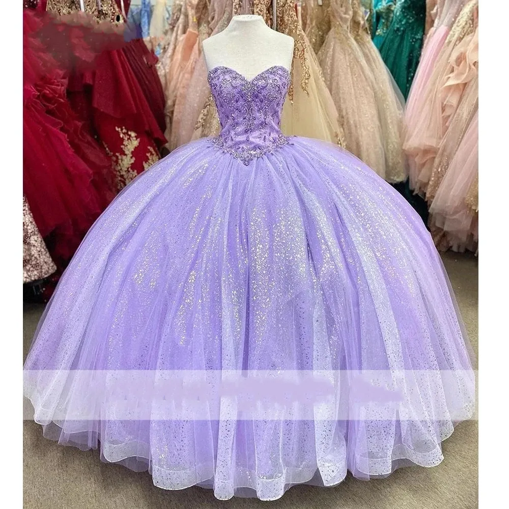 Quinceanera Dresses Princess Sweetheart Sequins Ball Gown with Crystal Beding Lace-up Sweet 16 Debutante Party Birthday Vestidos De 15 Anos 07