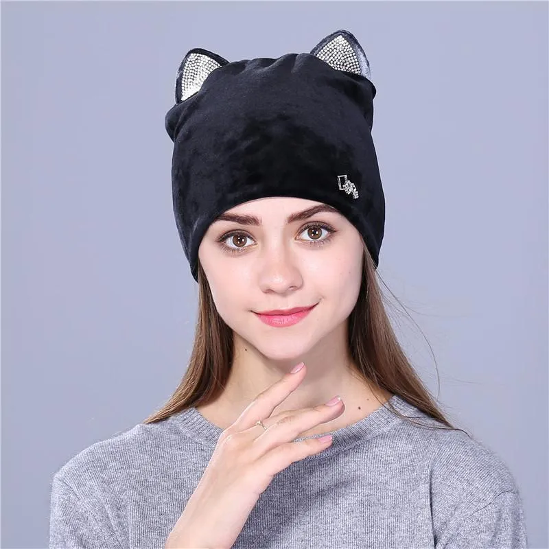 Beanies Beanie/Skull Caps Girls Autumn And Winter Cap Flannelette Women's Hat Cute Kitty Childrenie for Wool