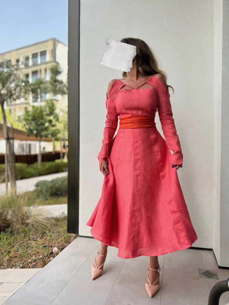Plus Size Satin A-Line Knee-Length orange evening dress for Formal Parties - Style 230214