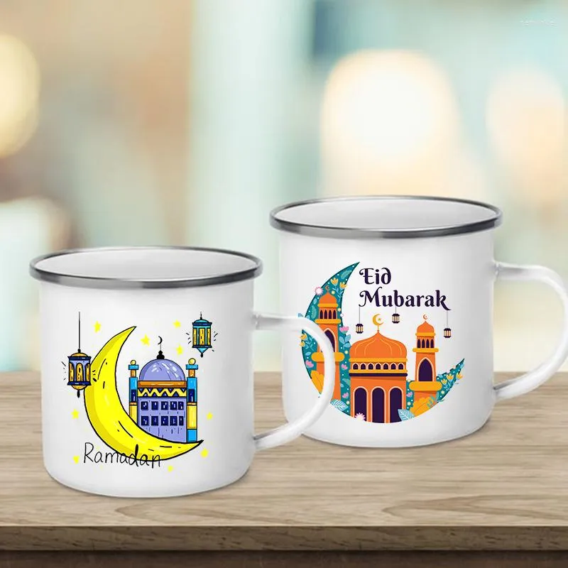 Mugs Eid Mubarak Moon Print Creative Coffee Cup Ramadan Party Decor Drinks Wine Juice Cocoa Cups Islamic Muslim Enamel Gifts