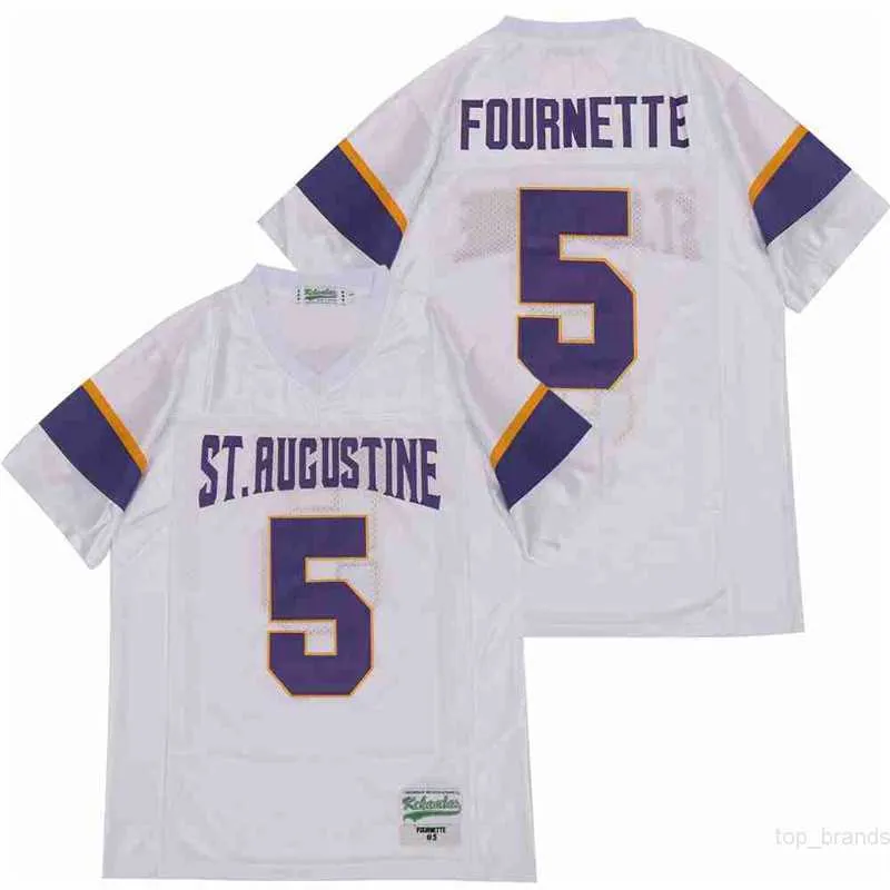 Men St Augustine Football High School 5 Leonard Fournette Jersey Breattable All Stitched White Away Color Pure Cotton God kvalitet