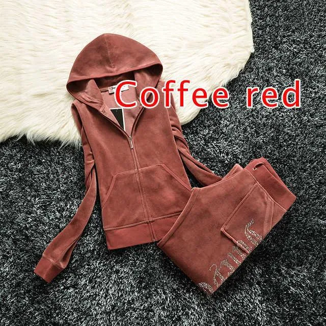 Juicy Tracksuit Women Velvet 2023 Brand Velour Sewing Suit Track Hoodies and Pants Sets New High End Juicy Tracksuit 611
