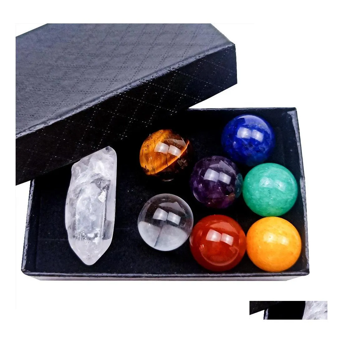 석재 7pcs 16mm Seven Chakra Reiki Healing Crystal Hand Piece Holistic Ncing 광택 손바닥 자연 석재 박스 드롭 배달 Jewe DHFMW