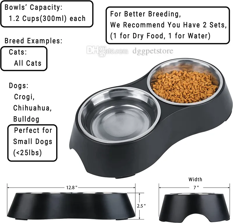 Elevated Dog Bowls for Small Dogs, Elevated Cat Bowls for Indoor Cats, Adjustable Raised Dog Bowl Stand, Raised Cat Food Bowls with 2 Stainless Steel