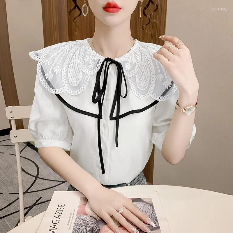 Camicette da donna Summer Doll Collar Camicia bianca a maniche lunghe in pizzo Primavera femminile Blusas Mujer De Moda Elegantes Donna 661C