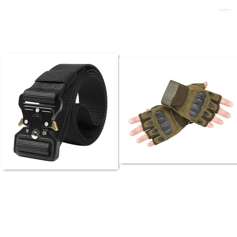 Cinturones Cinturón para hombres Tácticas de caza al aire libre Conjunto de guantes de dedo abierto multifuncionales