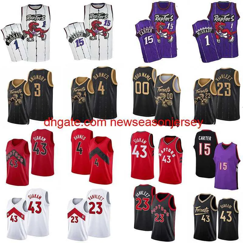 Scottie 4 Barnes Tor baskettröjor OG 3 Anunoby 43 Pascal Siakam 23 Fred Vanvleet Tracy 1 McGrady 15 Carter Retro Jersey 33 Gary