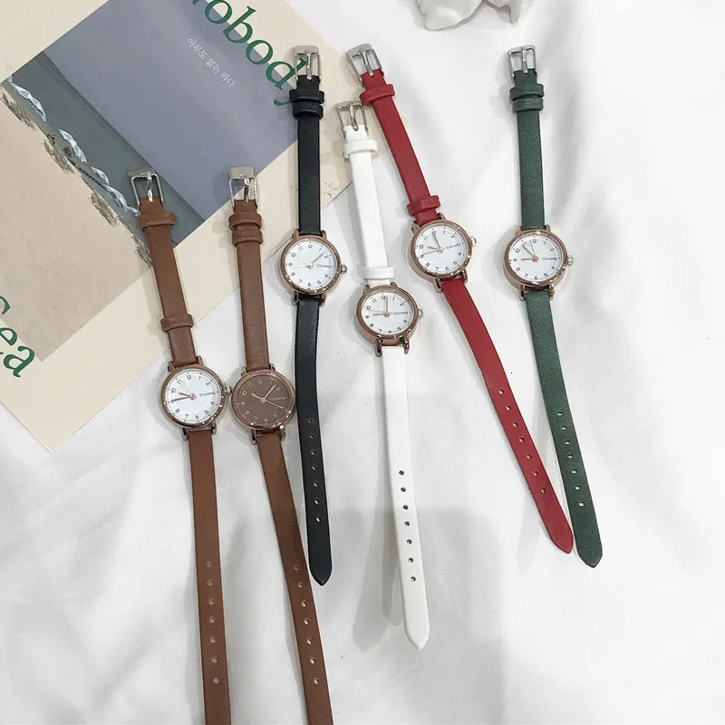 Наручные часы Простые женские белые часы с маленьким циферблатом ulzzang люксовый бренд кварцевые женские часы ретро-часы винтажные кожаные женские наручные часы 230215