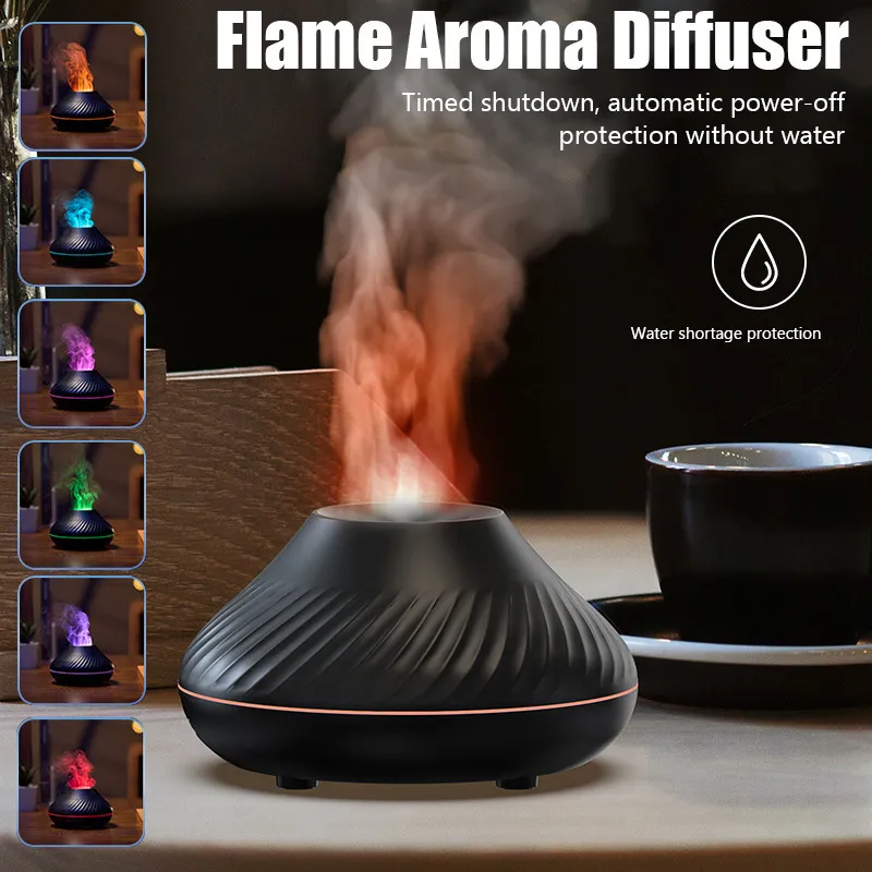 Uçucu Yağ Difüzörleri Alev Aroma Difüzör Hava Nemlendiricisi Ana Sayfa Ultrasonik Mist Maker Fogger LED renk alev lambası temizleyici 230214