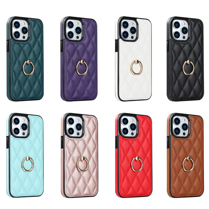 Leather Phone Case Stand Holder For iPhone 15 14 Pro Max 13 12 Mini 11 Pro XS Max 7 8 Plus XR With Ring Slim Shockproof Protect Cover