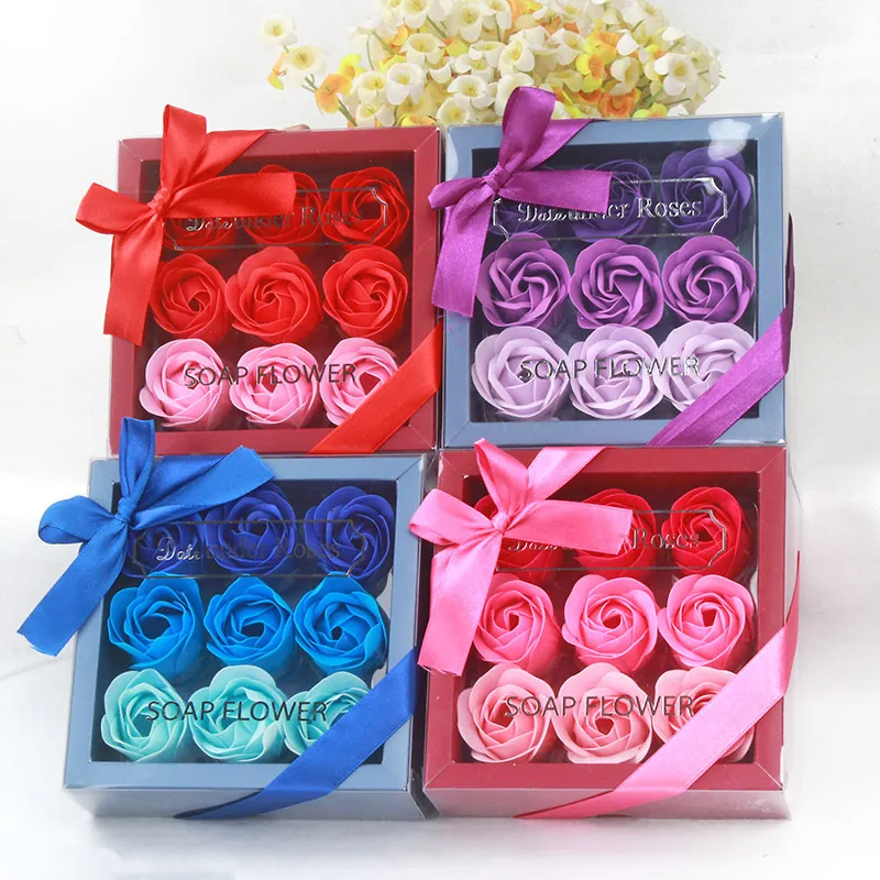 Cadeaux de Saint Valentin 9 pcs Savon Fleur Rose Boîte Mariage Anniversaire Jour Savon Artificiel Rose Saint Valentin Décoration Fleur Regalos Del Dia De San Valentin Flor De Jabon