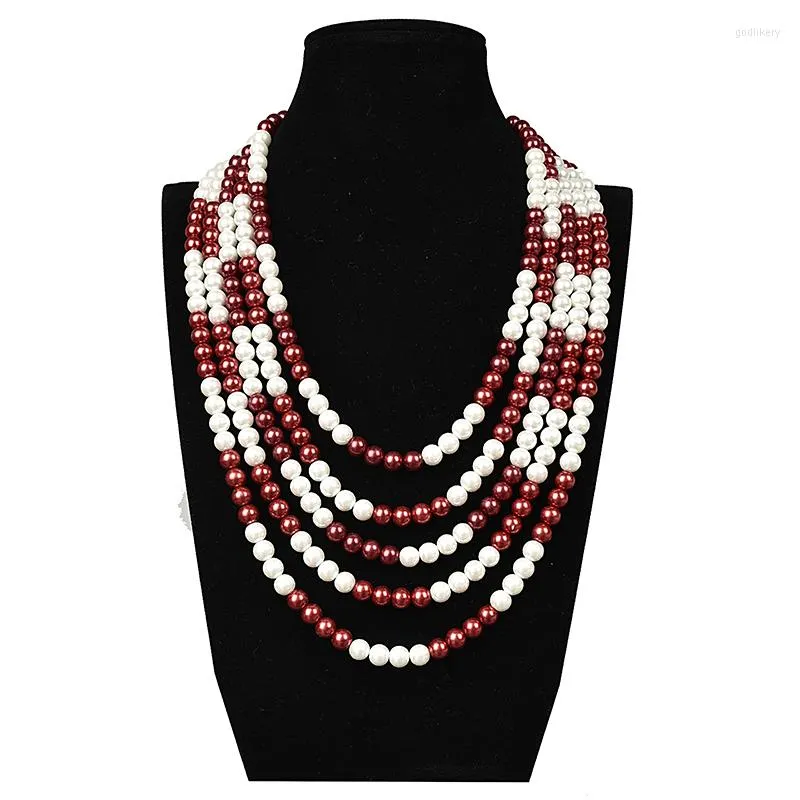 Chains Size For 8mm Red And White Round Beads Multi-layer Imitation Pearls Necklace 18-23inch Fit Thanks Giving's Day H180