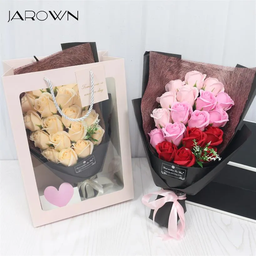 JAROWN Artificial Soap Flower Rose Bouquet Gift Bags Valentine's Day Birthday Gift Christmas Wedding Home Decor Flower Flores269H