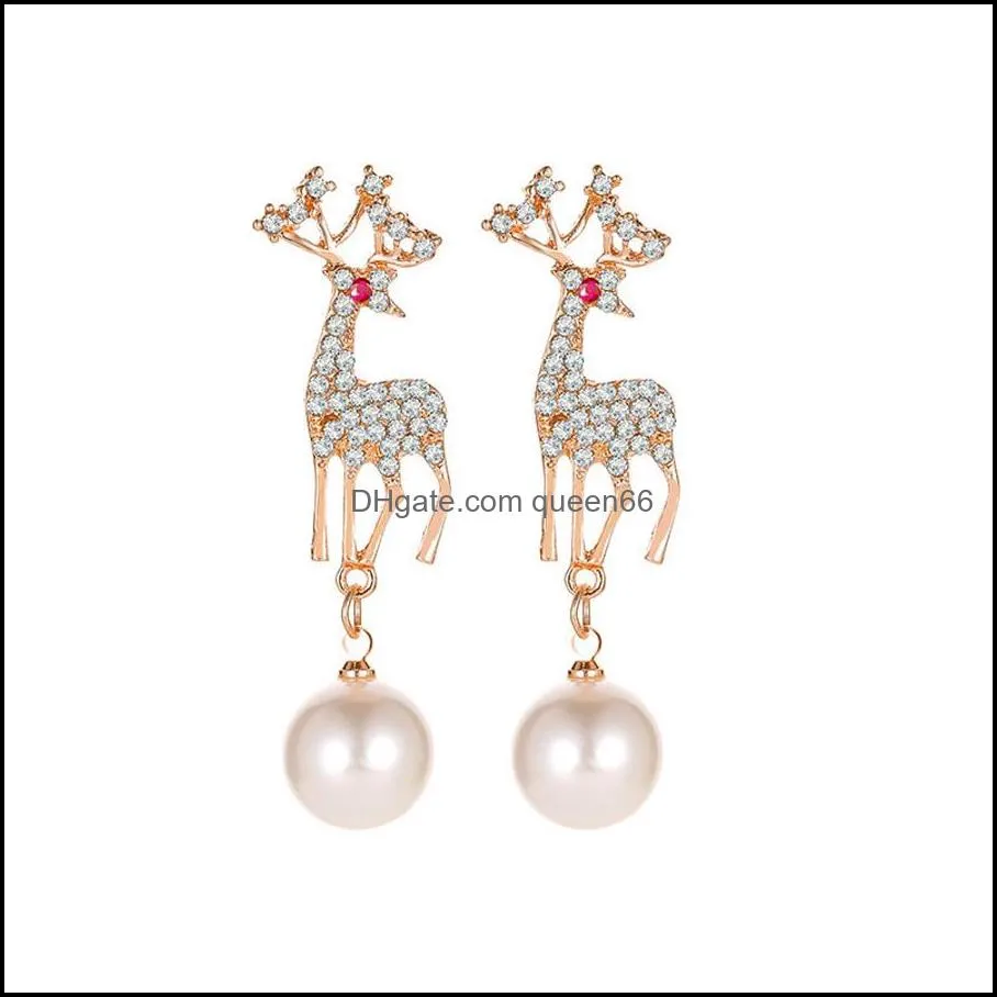 christmas elk diamond earrings temperament korean cute little animals pearl earring ear clip adjustable deer earrings