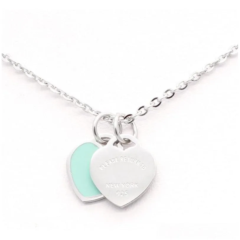 design brand heart love necklace for women stainless steel accessories zircon green pink women jewelry gift