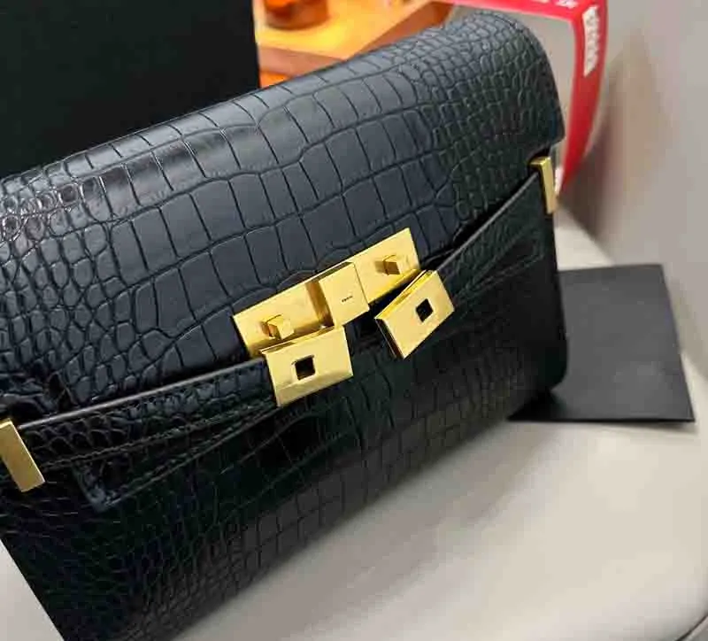 Klassiska kvinnliga handv￤skor Designer M Bags Ladies Purse Cow Leather Alligator Handle Bag Designers Pures Gold Buckle Clutch Pures D2302151F