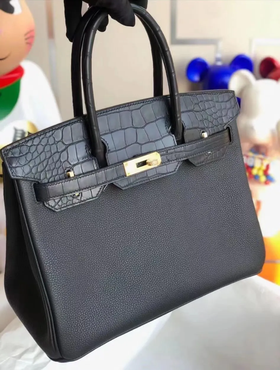 Top 9a Togo Cowhide/Aligator Skórzane torby towarzyskie TOTE 25/30 cm Woman Projektantka torebka z koniem i jedwabiu Złota i srebrny sprzęt