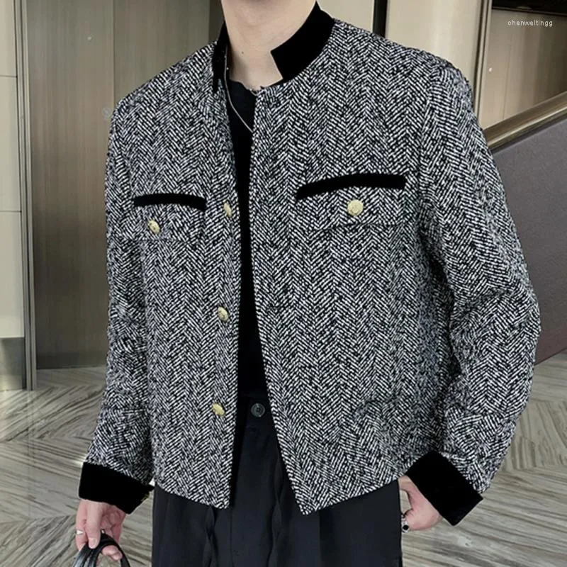 Herenjacks 2023 herfst vintage kleuren contrasterende plaid patchwork bomber jas Korean streetwear sociale club outfits mannen kort