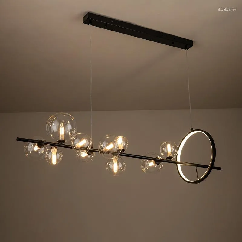 Lampadari Kobuc Lampadario moderno per sala da pranzo a bolle di vetro con illuminazione a sospensione con cavo metallico G9 lungo e rotondo per bar ristorante