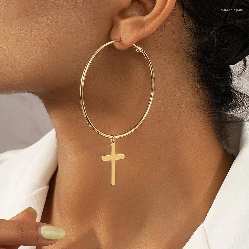 Hoop Earrings Cross For Women Baroque Bohemian Large Long Jewelry Brincos 2023