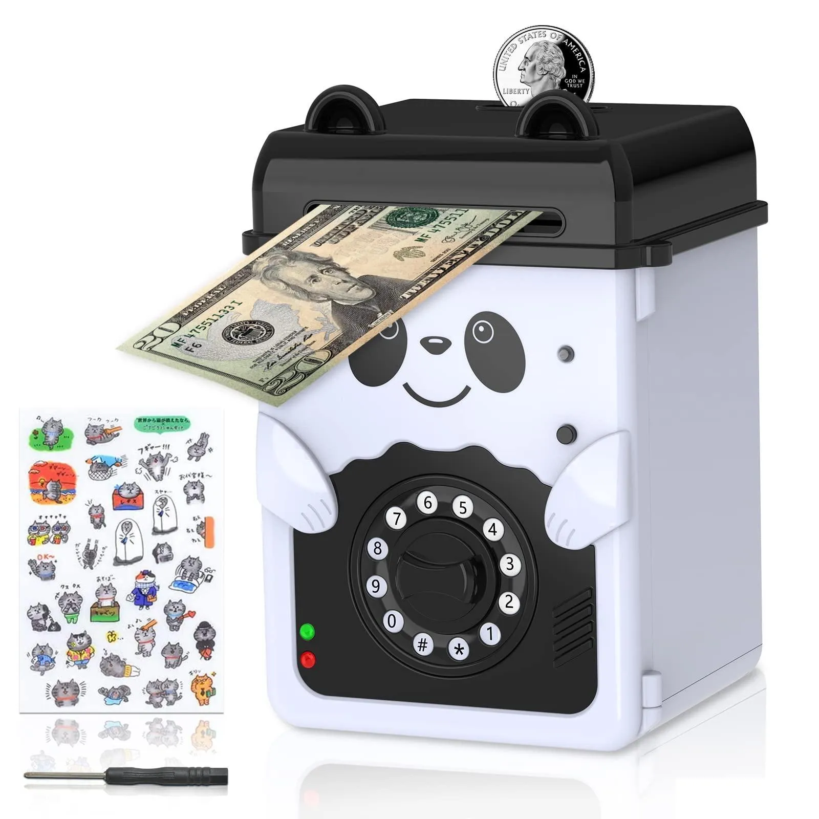 Learning Toys Mommed Piggy Bank Money Mini Atm Saving With Password Electronic For Boys Girls And Adts Panda Real Coin As Gifts Birt Dhjy8